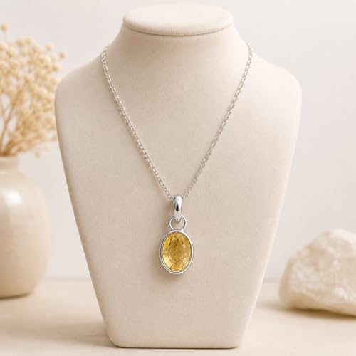 925 Sterling Silver Natural Turquoise Gemstone Pendant Necklace for Women Boho Necklace For Her - color: Citrine, style: Oval