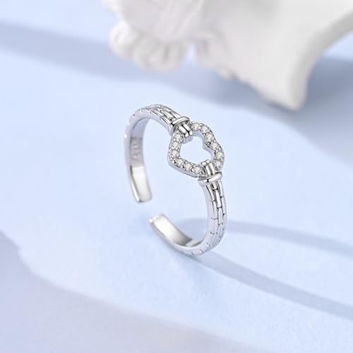 925 Sterling Silver Adjustable Rings for Women 14K Gold Plated Thumb Rings | Stackable Statement Eternity Rings Dainty Starfish Star Moon Heart Lucky Open Ring Trendy Jewelry Birthday Gifts for Ladies - color: Love Twisted Chain Ring