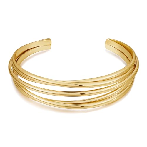 WOWORAMA Chunky Cuff Bracelets for Women Multi-layer Cross Wire Open Bangle Bracelet Adjustable Chunky Wide Open Wrist Arm Cuffs Wrap Bracelet Gold/White Gold - color: Gold Five-Layer Cuff