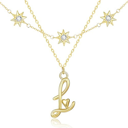 14K Gold A-Z Initial Lette Necklace Star Choker Women Necklace | Personalized Initial Jewelry, Meaningful Name Letter Gift for Women Wife Mom Friend, Perfect Present For Birthday/Anniversary - style: 14K Gold-L