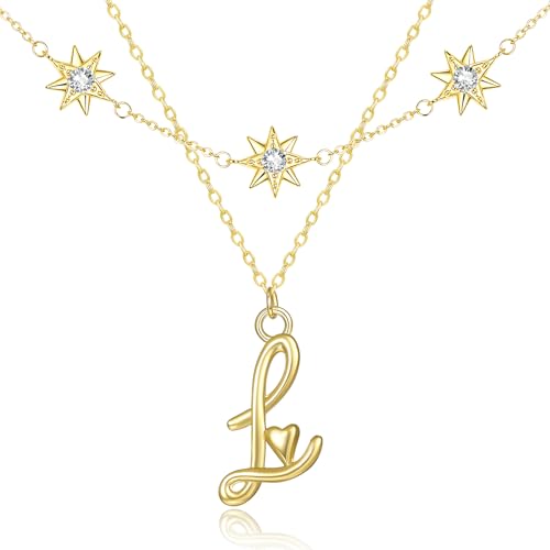 14K Gold A-Z Initial Lette Necklace Star Choker Women Necklace | Personalized Initial Jewelry, Meaningful Name Letter Gift for Women Wife Mom Friend, Perfect Present For Birthday/Anniversary - style: 14K Gold-L
