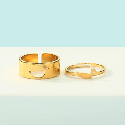 2PCS Matching Cute Animals Promise Engagement Rings for Couples Men Women Jewelry Band Sets 316L Stainless Steel Adjustable Open Ring - color: Duck-g