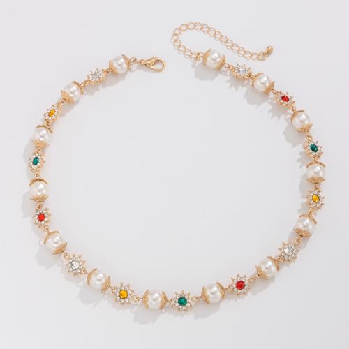 Gold/Silver Pearl Necklace for Men Faux Pearl Choker Necklace Beaded Adjustable Chain Gothic Chunky Beaded Statement Hip Hop Rock Party Festival Collar para Hombre Fashion Jewelry Gift for Men - style: Style-B-GD