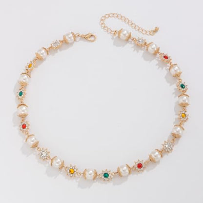 Gold/Silver Pearl Necklace for Men Faux Pearl Choker Necklace Beaded Adjustable Chain Gothic Chunky Beaded Statement Hip Hop Rock Party Festival Collar para Hombre Fashion Jewelry Gift for Men - style: Style-B-GD