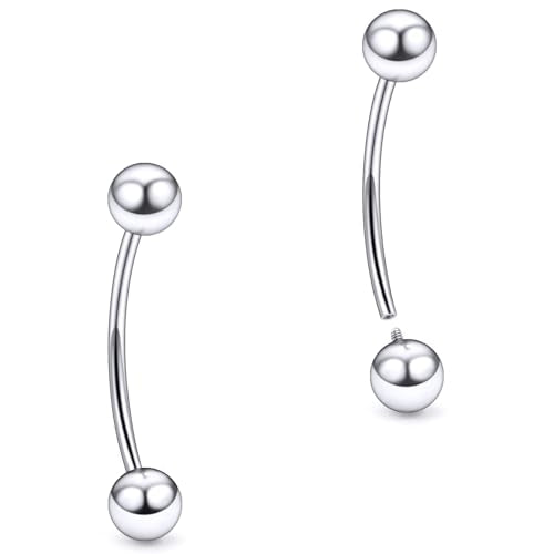 20G 18G 16G 14G 12G 8G 6G 4G 2G Astm F136 Titanium Internal Thread Eyebrow Piercing Jewelry Curved Barbell Vertical Labret Lip Daith Rook Earrings Navel Belly Button Ring Piercing Jewelry - style: 16G, 16MM Length, Ball