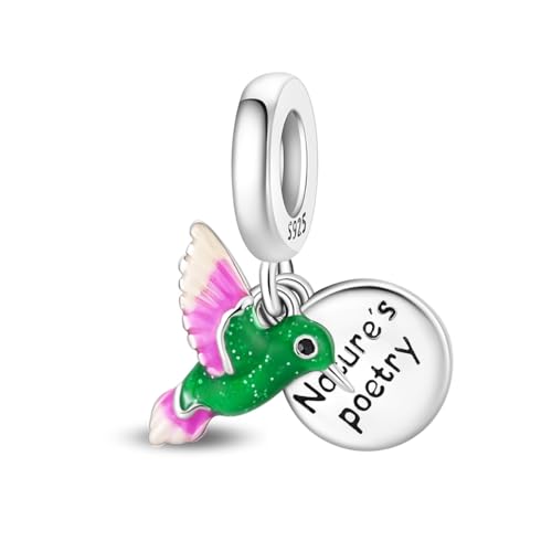 Charm for Bracelets and Necklaces Heart Cat Flower Boy 925 Sterling Silver Bead Birthday Jewelry Gift for Women - color: Green Bird Charm