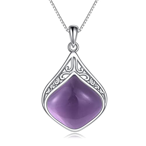 YAFEINI Teardrop Necklace Sterling Silver Filigree Irish Pendant Necklace Natural Stone Moonstone/Lapis Lazuli/Larimar/Moss Agate Necklace Jewelry - color: Amethyst teardrop necklace