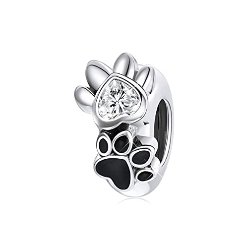 BISAER Stopper Beads Spacers Charms for Bracelets 925 Sterling Silver Clips | Original Spacer Charms Safety Chain Fit 3mm Bracelet Stopper Beads with 5A Cubic Zirconia DIY Accessories for Women - color: Paw
