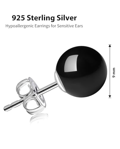 3/4/5/6/8/10/11mm Black Pearl Stud Earrings for Women - 925 Sterling Silver Hypoallergenic Earrings Jewelry Gift - size: 9 mm