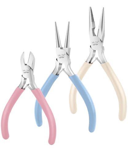 Mr. Pen- Pliers for Jewelry Making, 3 Pack, Chain Nose | Round Nose Pliers Set and Wire Cutter for Beading, Wire Wrapping, Jump Rings, Jewelry Repair, Crafting, DIY - color: Pastel