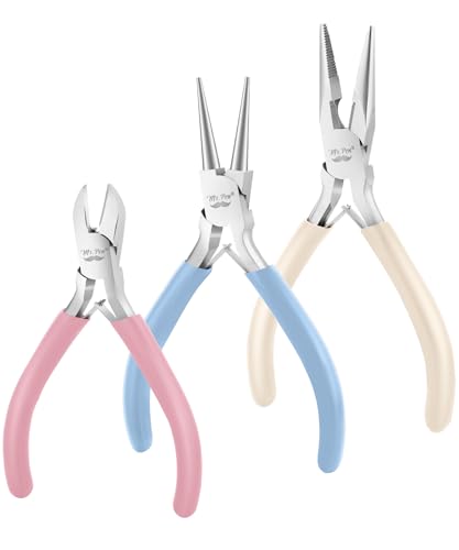 Mr. Pen- Pliers for Jewelry Making, 3 Pack, Chain Nose | Round Nose Pliers Set and Wire Cutter for Beading, Wire Wrapping, Jump Rings, Jewelry Repair, Crafting, DIY - color: Pastel
