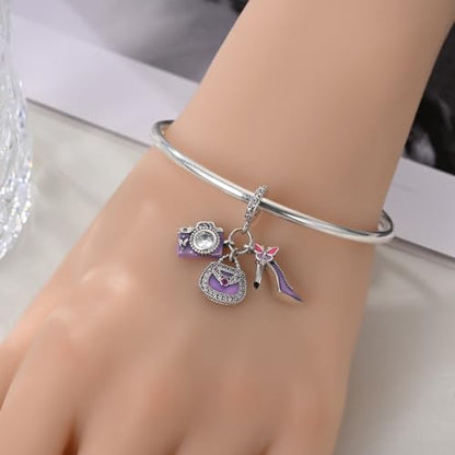 925 Sterling Silver Charms for Bracelets and Necklaces Lipstick and Perfume High Heels Dangle Pendants Heart Butterfly Bead Charms Halloween Christmas Gift for Womens - style: Camera Handbag High heels Charm