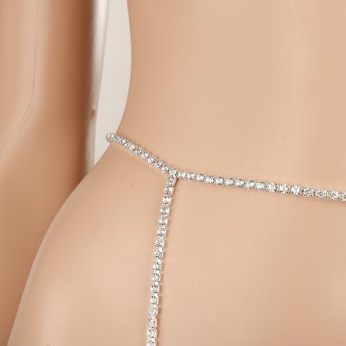 Xerling Crystal Thigh Leg Chain Rhinestone Tennis Chain Waist Chain Sexy Belly Chain Bikini Body Chain Jewelry for Women