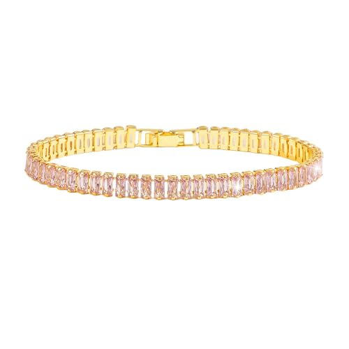 18K Gold Plated 5.0mm Pink Cubic Zirconia Tennis Bracelet|5.9-7.5in Multi-Size Classic Women's Tennis Bracelet - size: 7.1 inch/18cm