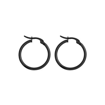 Rounded Hoops Earrings (20mm-60mm Diameter) - color: Black 20mm