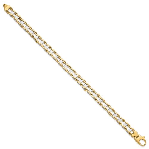 14K Two-tone Gold 7.5mm Hand-polished Fancy Link Chain Bracelet 8.5"
