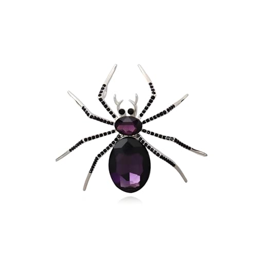 Halloween Spider Crystal Pins for Women Men Vintage Gold Plated Sapphire Blue Red Rhinestone Spider Lapel Pin Gothic Punk Style Reptile Animal Brooch Halloween Party Jewelry Gifts - color: purple