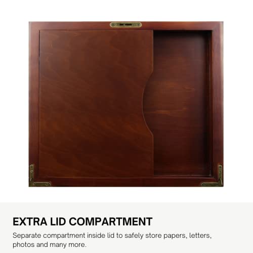 Antico Wooden Lockable Memory and Treasure Box for Keepsakes, Photos, Letters, Jewelry and More