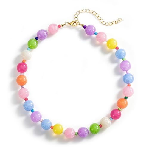 Colorful Chunky Beaded Necklaces for Women Multicolor Large Round Resin Beads Collar Necklace Boho Trendy Statement Chokers Y2K Summer Beach Jewelry - color: Candy Rainbow