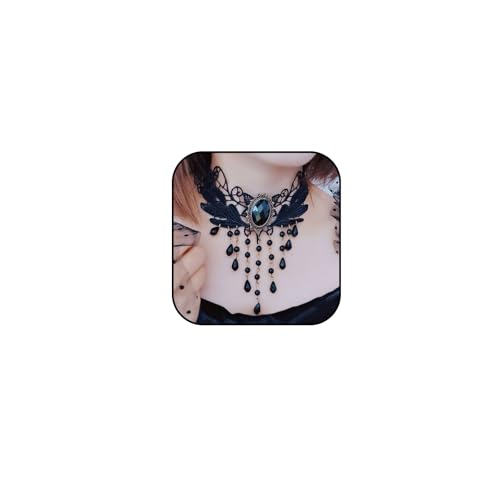 Black Lace Choker Necklace for Women Gothic Collar Choker Necklace Red Black Crystal Tassel Necklace Vintage Vampire Necklaces Halloween Costume Accessories - color: Black-1