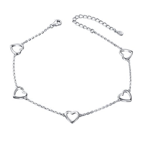Anklet for Women 925 Sterling Silver Foot Adjustable Ankle Bracelet Jewelry - style: Heart