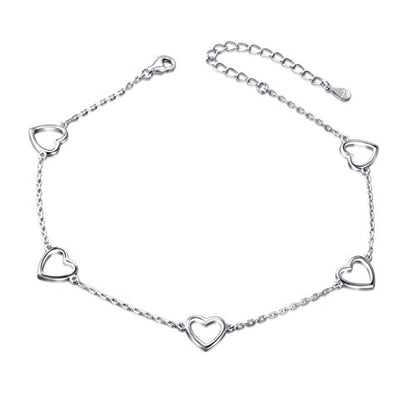 Anklet for Women 925 Sterling Silver Foot Adjustable Ankle Bracelet Jewelry - style: Heart