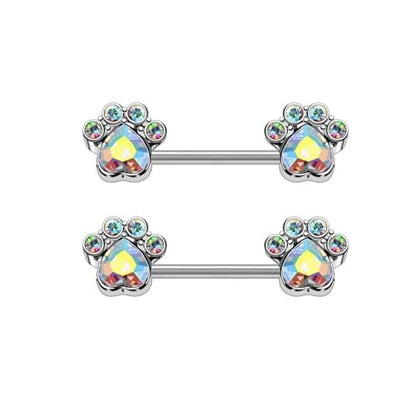 14G Colorful CZ Paw Nipple Rings for Women 316L Stainless Steel Cubic Zirconia Paw Print Nipple Piercing Barbell Nipple Shield Studs Cute Body Piercing Jewelry