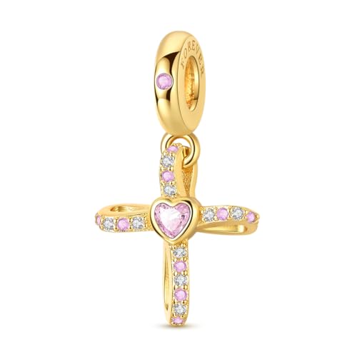 14K Gold Plated Charms for Bracelets Necklace Star Moon Cross Beads Woman | 925 Sterling Silver Charms Butterfly Cute Cat Dog Evil Eye Lucky Bracelet Beads Aesthetic Peandant Jewelry Gift for Mom - color: gold cross