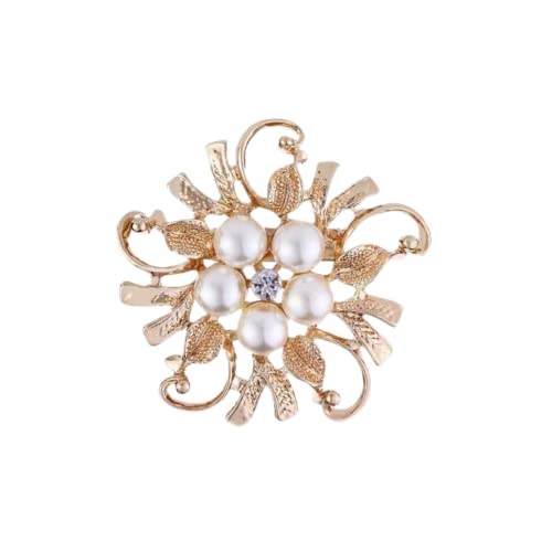 COLORFUL BLING Elegant Imitation Pearl Floral Crystal Brooch Pin for Wedding Bridal Fashion Jewelry - color: D style