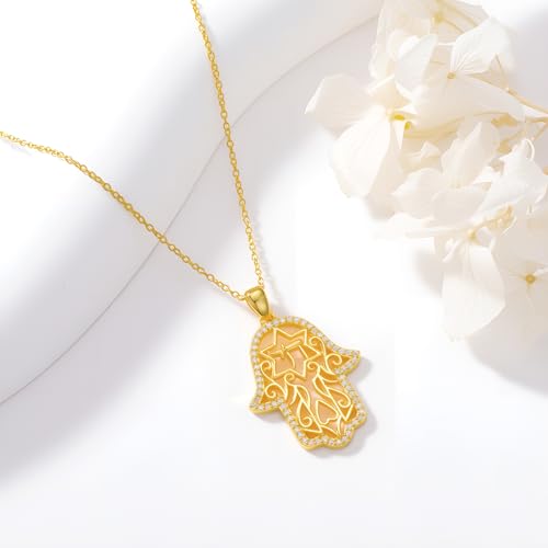 Hamsa Necklace 925 Sterling Silver Evil Eye/Lotus Flower/Star of David/Chai/Yin Yang Hamsa Hand Pendant Jewelry Hand of Fatima Gifts for Women - style: Chai-Gold