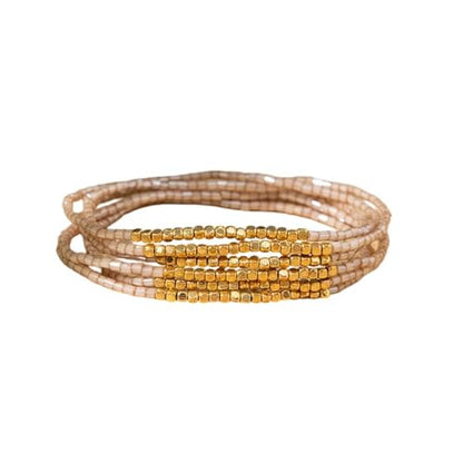 Boho Stackable Seed Beaded Bracelet Set for Women Colorful Multilayered Gold Beads Stretch Bracelets Summer Beach Bohemian Jewelry Gift - color: Champagne