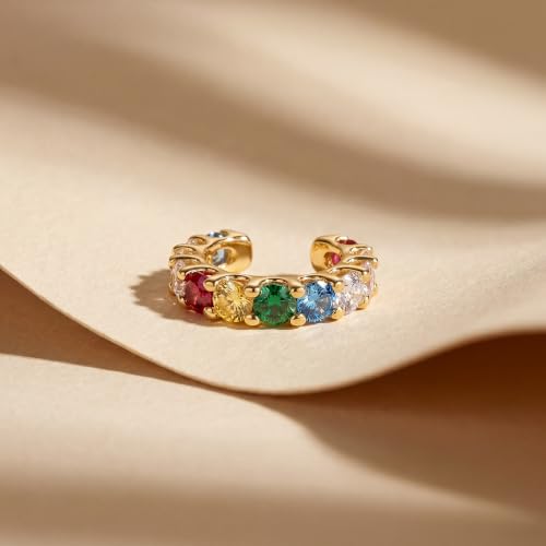 Gold Ear Cuff for Women Non Piercing | Cuff Earrings, 14K Gold Plated, Colorful Cubic Zirconia Pave, Pearl, Clover, Cartilage Earrings Trendy Jewelry, Single - color: Rainbow