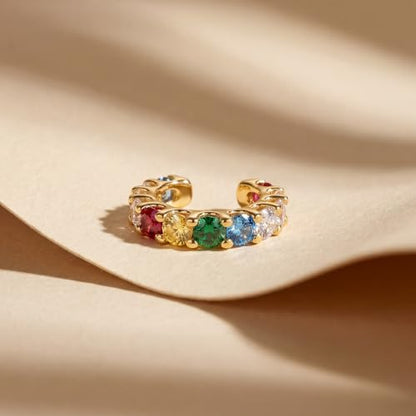 Gold Ear Cuff for Women Non Piercing | Cuff Earrings, 14K Gold Plated, Colorful Cubic Zirconia Pave, Pearl, Clover, Cartilage Earrings Trendy Jewelry, Single - color: Rainbow