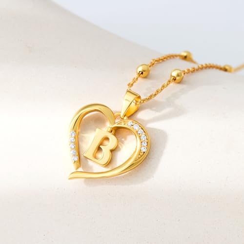 Cicy Bell Womens Heart Initial Necklace 18k Gold Plated | Personalized Letter Pendant, 17.7'' with 2'' Extender - color: Style 2-B-Gold