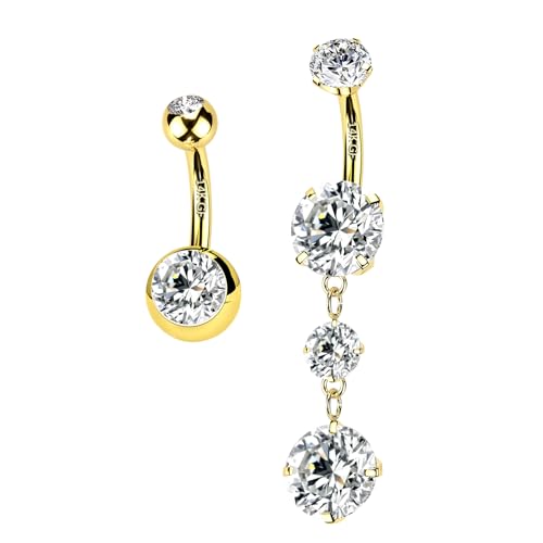 2pcs 14k Gold Filled Belly Button Rings, 14G 8mm/10mm/12mm Threaded Barbell Belly Button Piercing, Navel Ring Piercing Jewelry - color: 14K GF-2pcs-Dangle-10mm