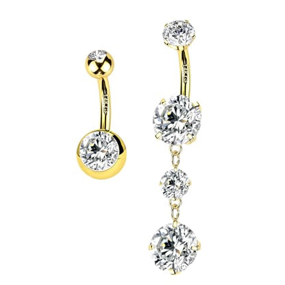 2pcs 14k Gold Filled Belly Button Rings, 14G 8mm/10mm/12mm Threaded Barbell Belly Button Piercing, Navel Ring Piercing Jewelry - color: 14K GF-2pcs-Dangle-12mm