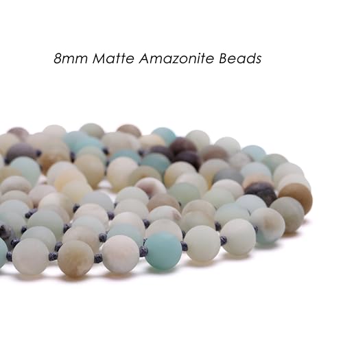 Aobei Pearl 8mm Round Natural Amazonite/Irregular Turquoise Long Beaded Necklace Wrap Bracelet Handmade Gemstone Jewelry for Women Men - style: Amazonite-59''