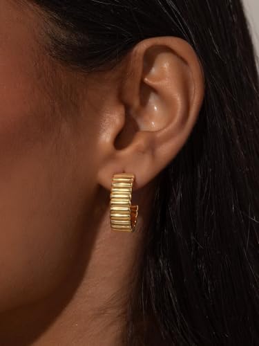 Robaice Chunky Huggie Earring for Women，14K Gold Plated Hoop Earrings | Gold Huggie 925 Sterling Silver Post Earrings, Statement Trendy Hoop Earring，Fashion Lightweight Jewelry Gifts for Women - color: Gold-C