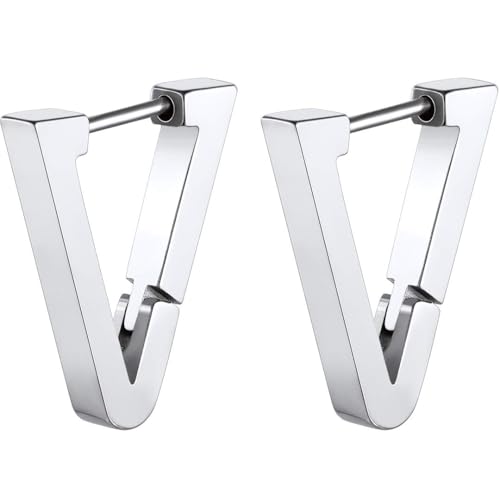 ChainsHouse Stud Earrings for Men Women,316L Stainless Steel/14K Gold/Black Plated Metal, Punk Hypoallergenic Surgical Huggie Hoop Earrings Mens Jewelry Piercing Hoop Earrings - style: A: Silver-Triangle(1 Pair)