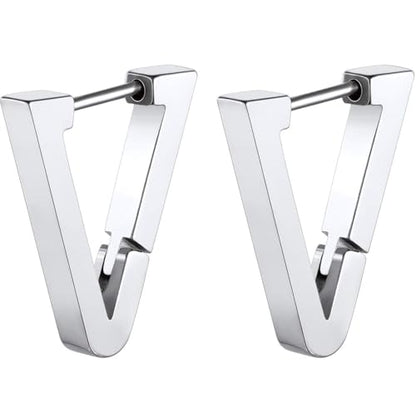 ChainsHouse Stud Earrings for Men Women,316L Stainless Steel/14K Gold/Black Plated Metal, Punk Hypoallergenic Surgical Huggie Hoop Earrings Mens Jewelry Piercing Hoop Earrings - style: A: Silver-Triangle(1 Pair)