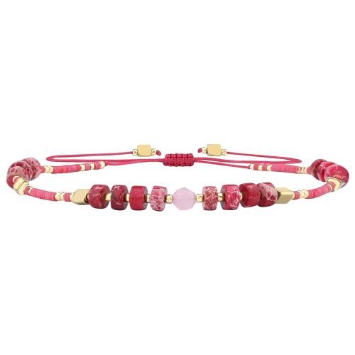KELITCH Crystal Agate Friendship Bracelet Handmade Seed Beads Adjustable Bracelets for Women - color: Red