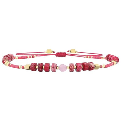 KELITCH Crystal Agate Friendship Bracelet Handmade Seed Beads Adjustable Bracelets for Women - color: Red
