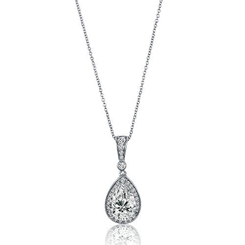 BERRICLE Sterling Silver CZ Pendant Necklace for Women, Cubic Zirconia - Cushion, Pear, Princess, Round Cut - Art Deco Halo Designs - style: Teardrop Halo