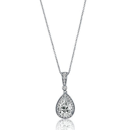 BERRICLE Sterling Silver CZ Pendant Necklace for Women, Cubic Zirconia - Cushion, Pear, Princess, Round Cut - Art Deco Halo Designs - style: Teardrop Halo