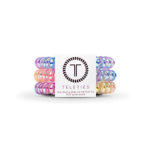 TELETIES - Spiral Hair Coils - Ponytail Holder Hair Ties for Women - Phone Cord Hair Ties - Strong Grip, No Rip, Water Resistant, No Crease Hair Tie Coils - 3 pack (Small, Eat Glitter for Breakfast) - color: Eat Glitter for Breakfast