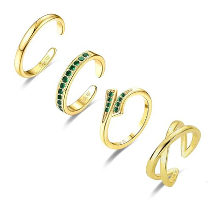 LOFITOR 4PCS Gold Toe Rings for Women Non Tarnish Waterproof Toe Ring Set | 14K Gold Filled Dainty Stackable Cute Thin Adjustable Open Band Toe Ring Cz Foot Jewelry For Beach Summer Hawaiian - style: Green CZ Style