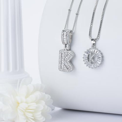 14K Gold Plated Alphabet Necklace Cubic Zirconia Letter Pendant, Personalized Name Jewelry Gift for Women, Customizable A-Z, Birthday/Mothers Day Gifts for Womens - color: White Gold, style: Style-K