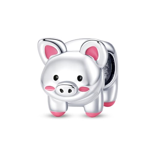 925 Silver Charm for Bracelets Animal Pet Insect Series Women Jewelry Gift - color: Pink pig
