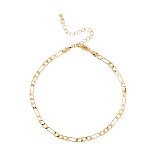 Red by Kiss 14K Gold Plated Glam Fashion Anklet, Hypoallergenic Cuff Link, Adjustable Strap, Lead & Nickel Free for Sensitive Skin - color: Figaro 4MM