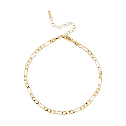 Red by Kiss 14K Gold Plated Glam Fashion Anklet, Hypoallergenic Cuff Link, Adjustable Strap, Lead & Nickel Free for Sensitive Skin - color: Figaro 4MM
